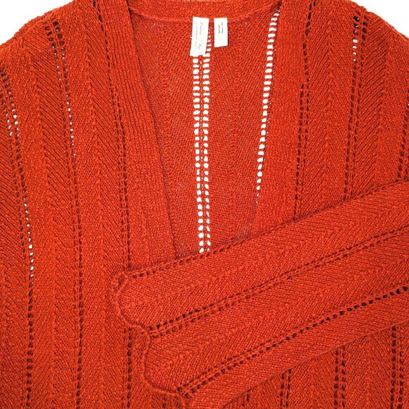 Meadow Rue | Anthropologie Priscilla Pointelle Cardigan in Rust Red | Size Small - Picture 8 of 13